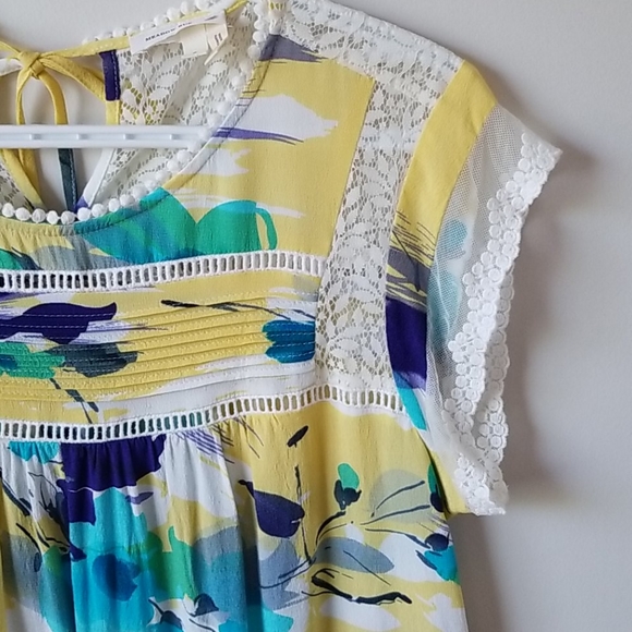 Anthropologie printed floral blouse top lace inset - Picture 2 of 3